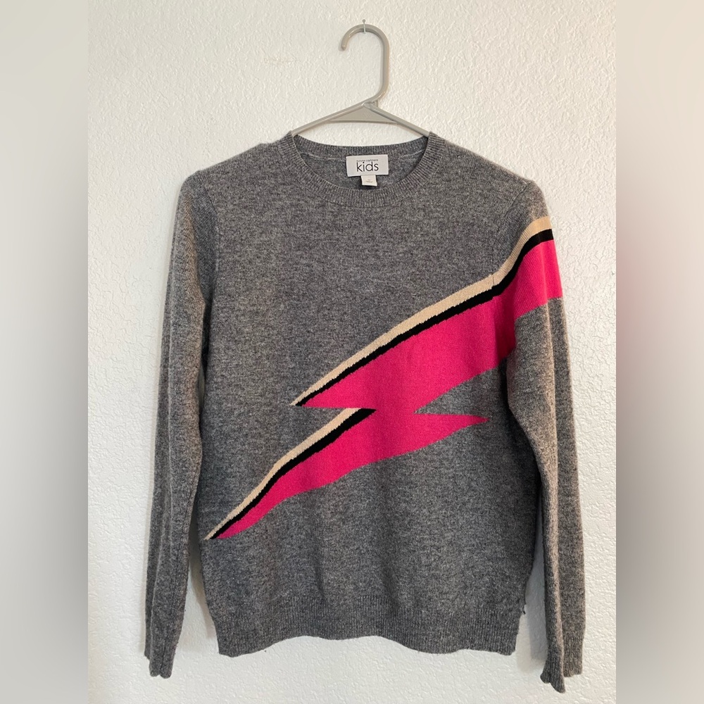Autumn Cashmere Gray Crewneck Sweater with Pink Bolt